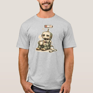 Low Battery Human Cute Robot Coffee Funny Retro Te T-Shirt