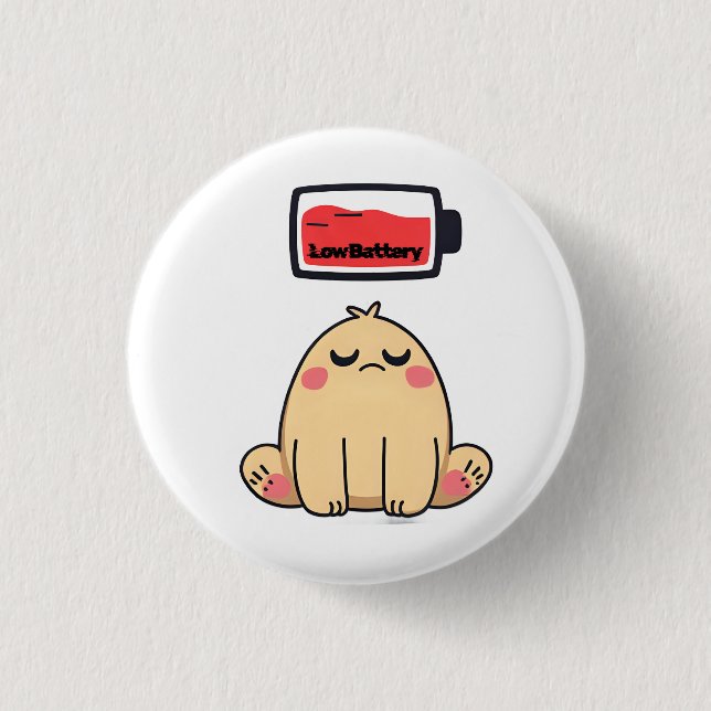Low Battery Mood – Funny Comic Doodle Button (Front)