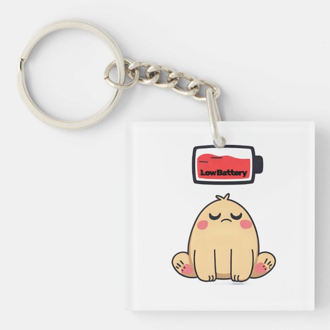 Low Battery Mood – Funny Comic Doodle Keychain (Front)