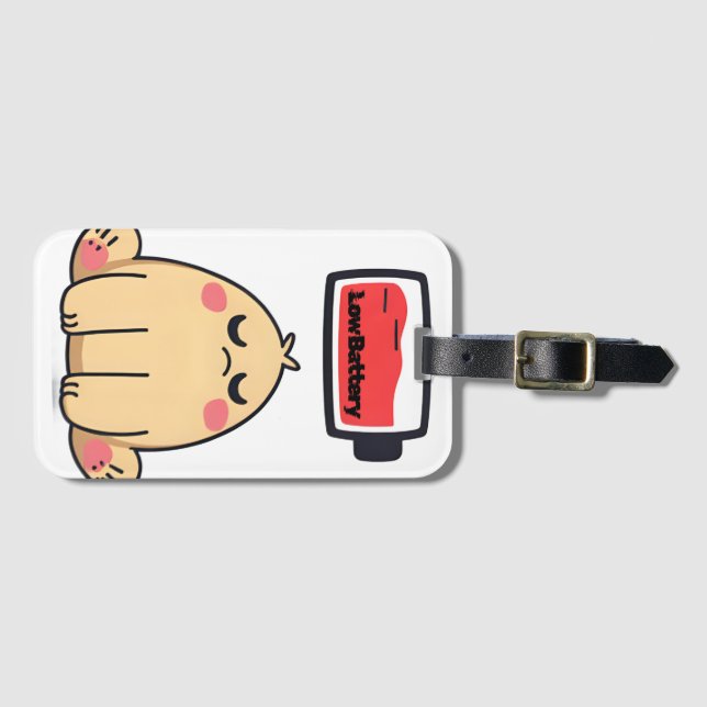 Low Battery Mood – Funny Comic Doodle Luggage Tag (Front Horizontal)