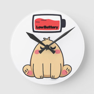 Low Battery Mood – Funny Comic Doodle Round Clock