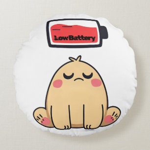 Low Battery Mood – Funny Comic Doodle Round Pillow
