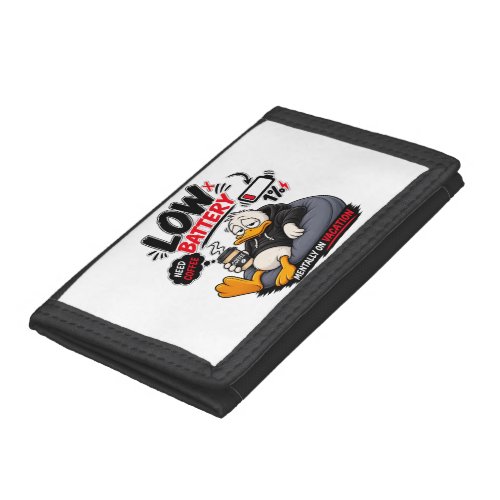 Low Battery Need Coffee – Funny Sleepy Duck Design Tri-fold Wallet