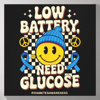 Low Battery Need Glucose Blue Ribbon Diabetes Canvas Photo Tile