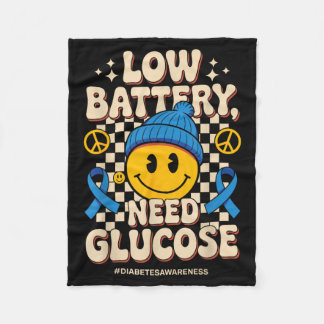 Low Battery Need Glucose Blue Ribbon Diabetes Fleece Blanket