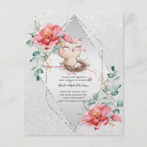 LOW BUDGET BABY SHOWER INVITATIONS Pink OWL Cute Flyer