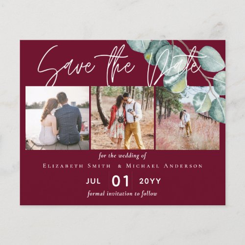 Low Budget BURGUNDY White EUCALYPTUS Wedding Flyer