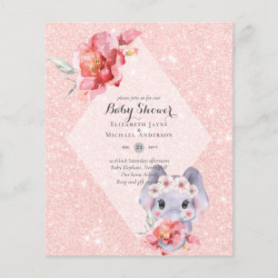 LOW BUDGET Elephant BABY GIRL SHOWER Invite