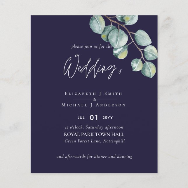 LOW BUDGET NAVY White Sage Eucalyptus Wedding Flye Flyer (Front)