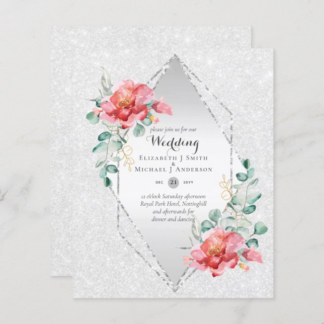 Low Budget Red Floral Silver Glitter Wedding (Front/Back)