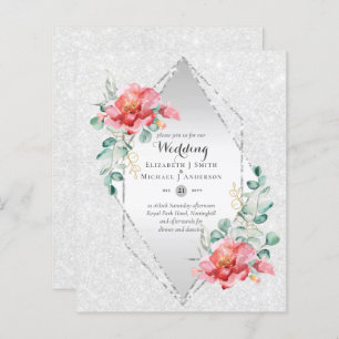 Low Budget Red Floral Silver Glitter Wedding