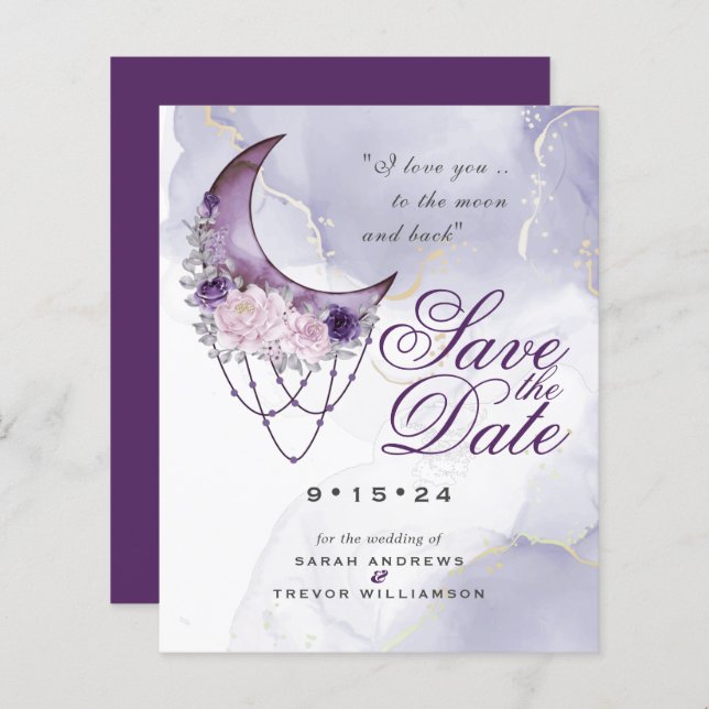 Low Budget Save the Date  Purple Crescent Moon (Front/Back)