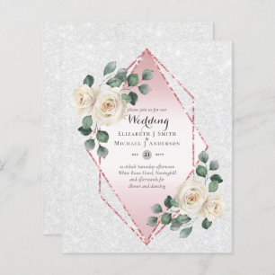 Low Budget White Rose Diamond Frame Wedding Invite