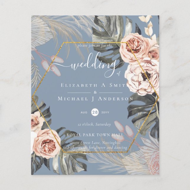 Low Cost Budget PAMPAS GRASS TROPICAL Wedding Flyer (Front)