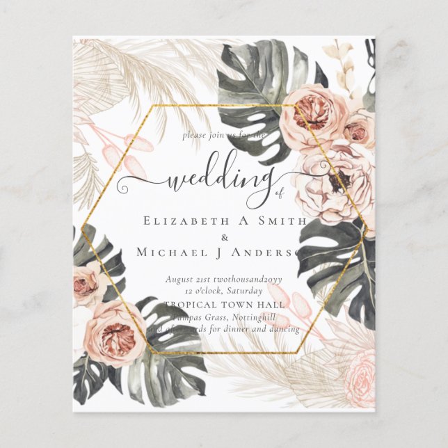 Low Cost Budget PAMPAS GRASS TROPICAL Wedding Flyer (Front)