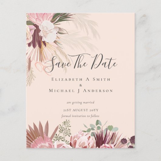 LOW COST PHOTO SAVE DATES - Pampas Grass Burgundy (Front)