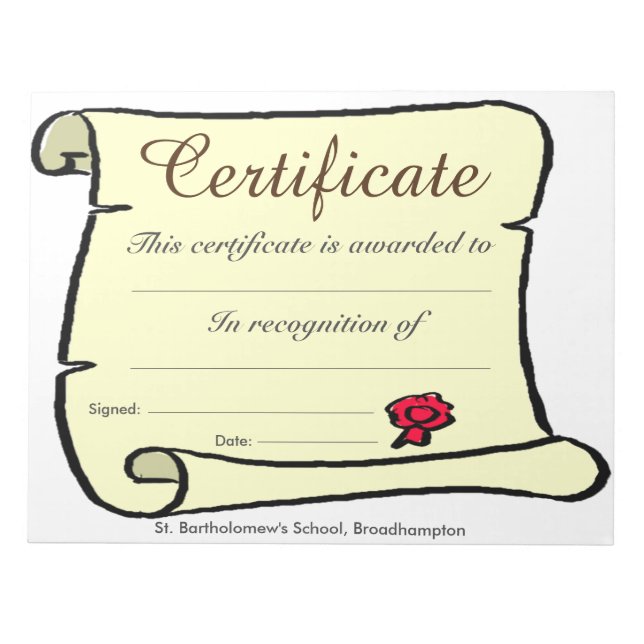 Low Cost School Certificate Scroll Sheets Notepad (Front)