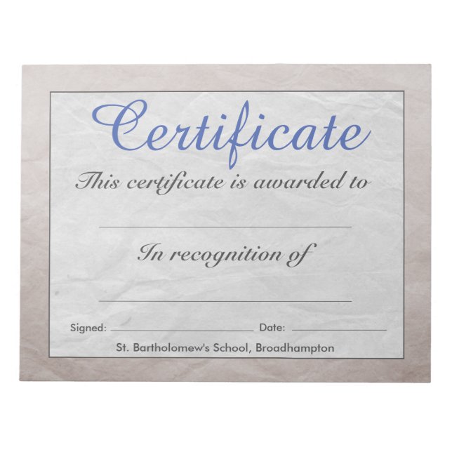 Low Cost School Certificate Sheets Notepad (Front)