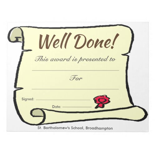 Low Cost School Well Done Scroll Sheets Notepad
