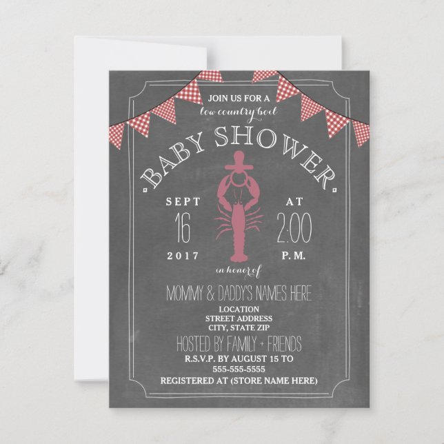 Low Country Boil Co Ed Girl Baby Shower - Pacifier Invitation (Front)