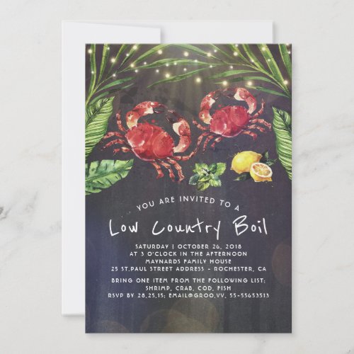 Low Country Boil Crab Cookout Dinner Party Invitation