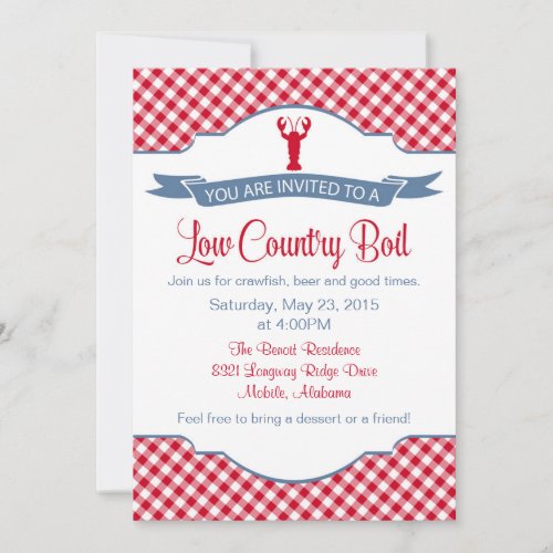 Low Country Boil Crawfish Crab BBQ Invitation