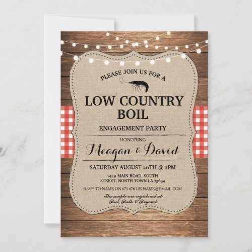 Low Country Boil Engagement Party Red Check Invitation