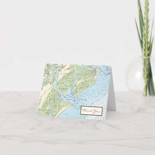 Low Country Chart Folded Note Letterpress Thank You Card (Front)
