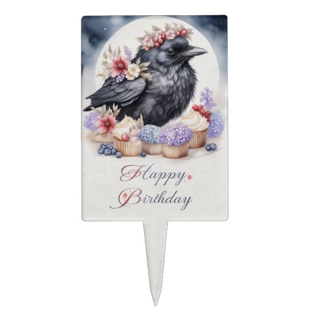 Low crow birthday flowers cucakes cake topper (Front)