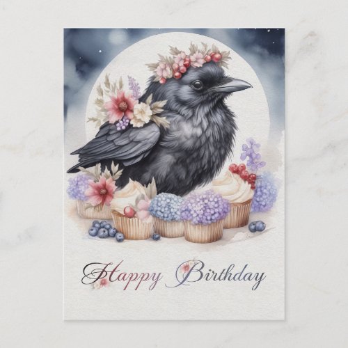 Low crow birthday flowers Cupcakes Postka Postcard