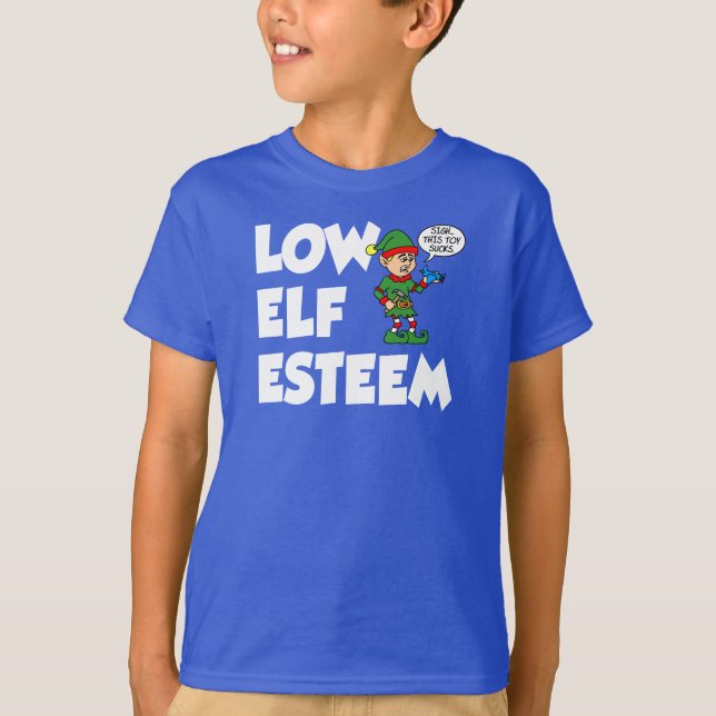 Low Elf Esteem Christmas Holiday Funny T-Shirt (Front)