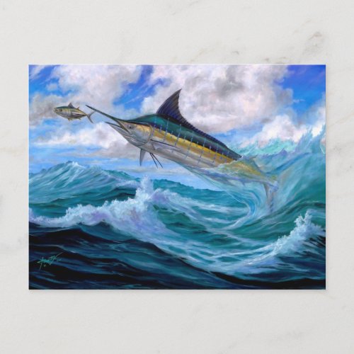 Low Flying Blue Marlin Postcard