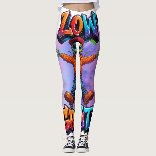 Low Gravity Funny Alien Space Humor Design Leggings (Front)