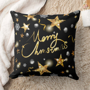 Low-key luxury Gold Black Fashion Merry Christmas Throw Pillow