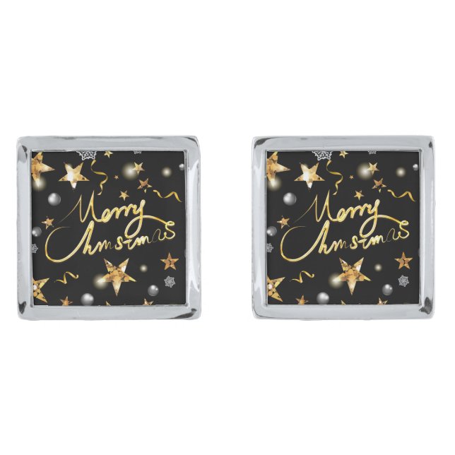 Low-key Luxury Gold Black Metallic Stars Xmas Cufflinks (Front)