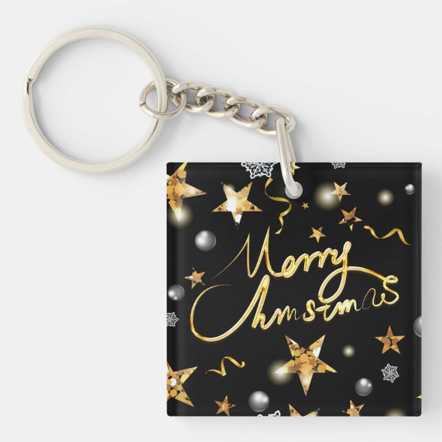 Low-key Luxury Gold Black Metallic Stars Xmas Keychain (Front)