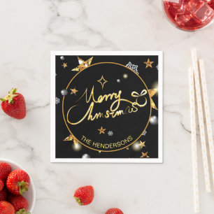Low-key luxury Gold Black Metallic Stars Xmas Napkins