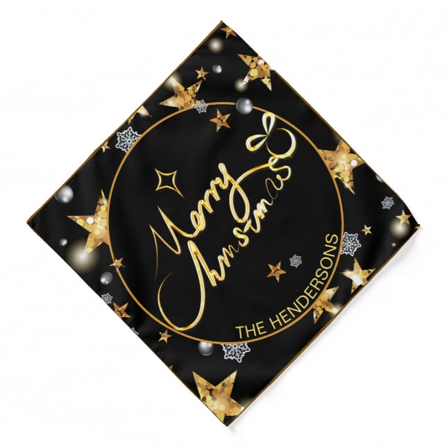 Low-key Luxury Gold Black Stars Custom Xmas Bandana (Front)