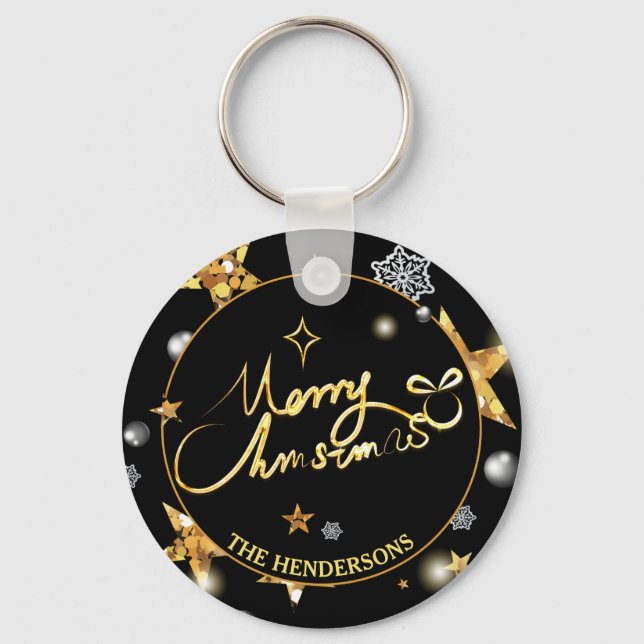 Low-key Luxury Gold Black Stars Custom Xmas  Keychain (Front)