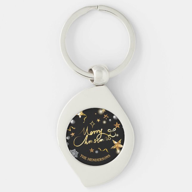 Low-key Luxury Gold Black Stars Custom Xmas  Keychain (Front)