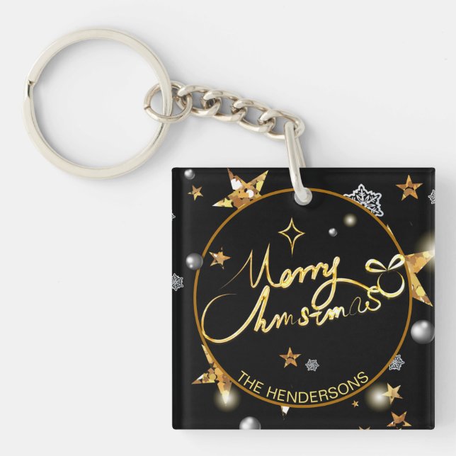 Low-key Luxury Gold Black Stars Custom Xmas Keychain (Front)