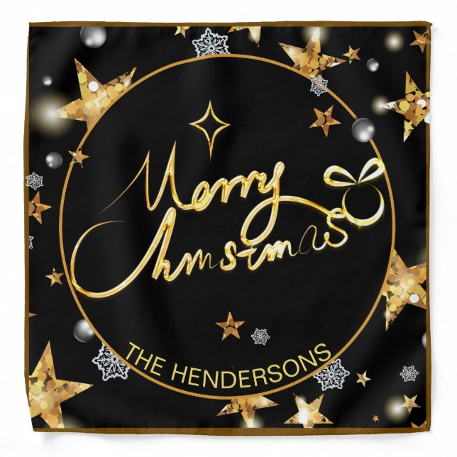 Low-key Luxury Gold Black Stars Metallic Custom Bandana (Front)