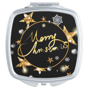 Low-key Luxury Gold Black Stars Metallic Xmas Compact Mirror