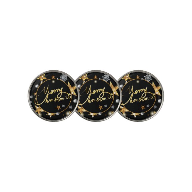Low-key Luxury Gold Black Stars Metallic Xmas  Golf Ball Marker (3 Up)