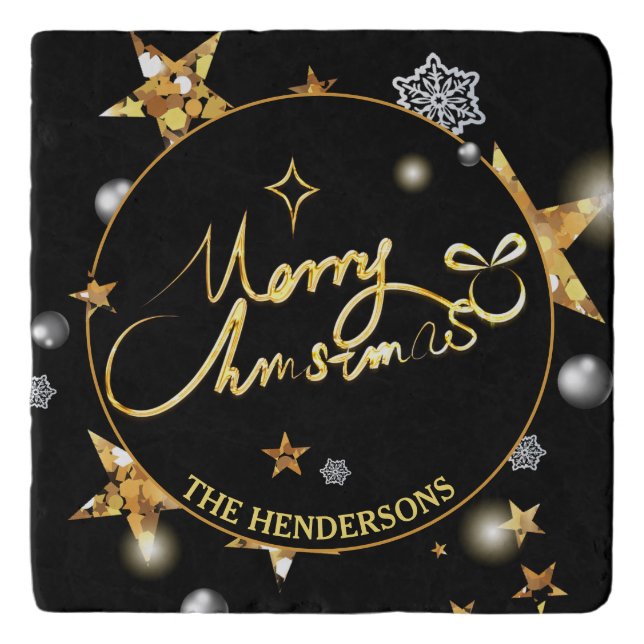 Low-key Luxury Gold Black Stars Metallic Xmas  Trivet (Front)