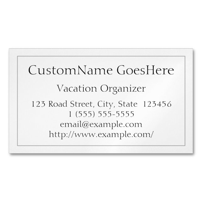 Low-Key Vacation Organizer Magnetic Business Card (Front)