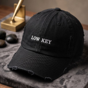 Low Key Vintage Distressed Black Baseball Cap Mi