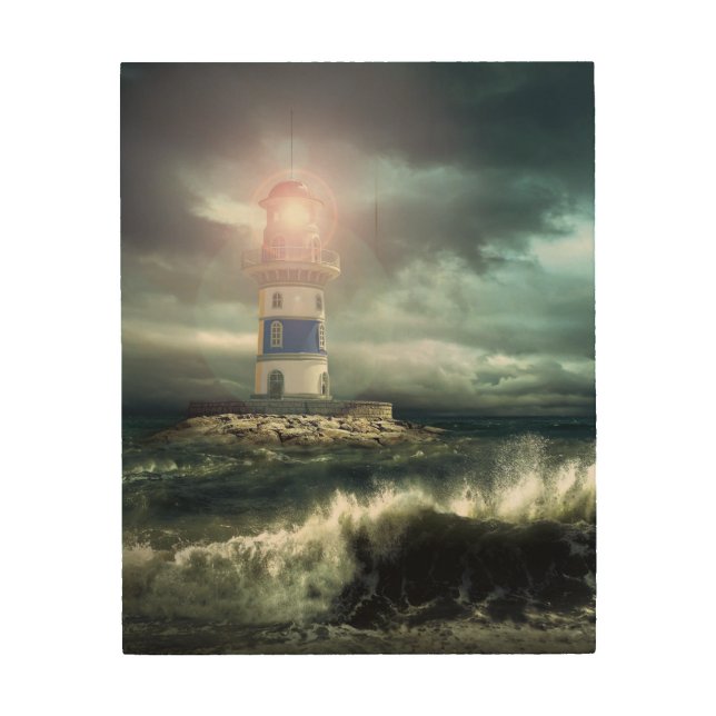 low-level lighthouse on wood wood wall decor (Front)