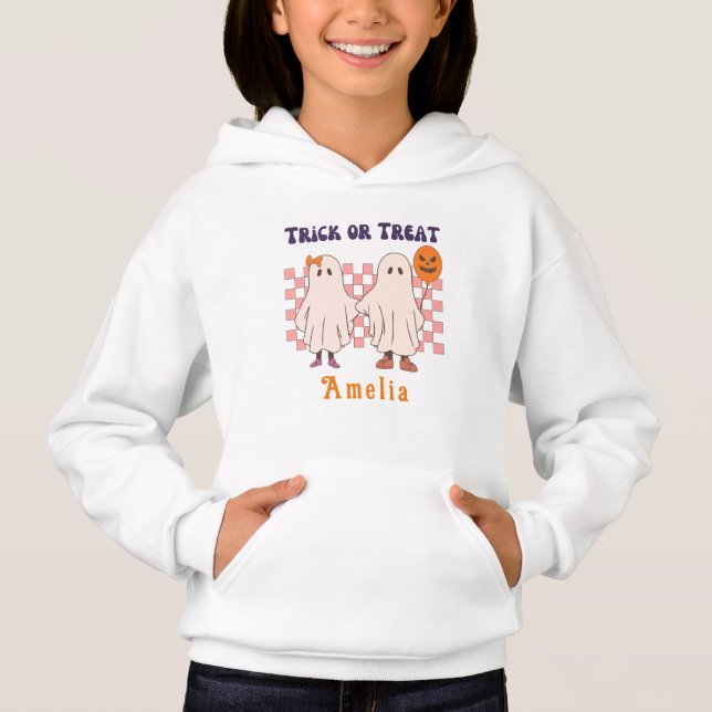 Low personalized trick or treat hoodie (Front)