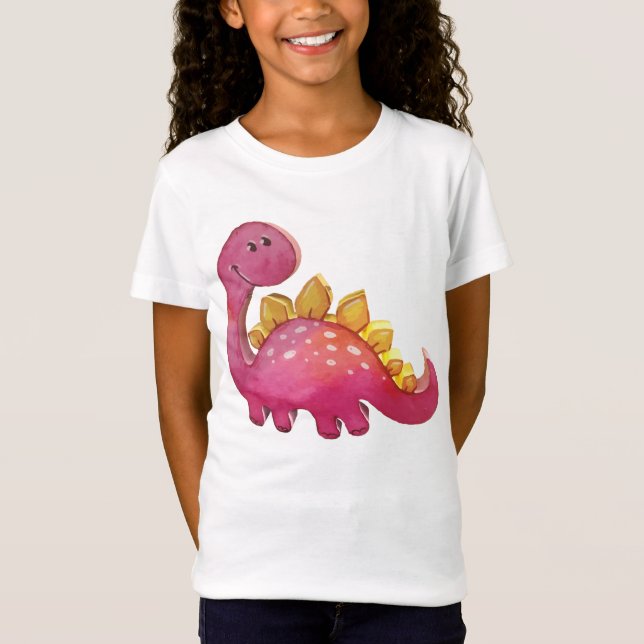 Low pink dinosaur relief 3D look girls T-Shirt (Front)